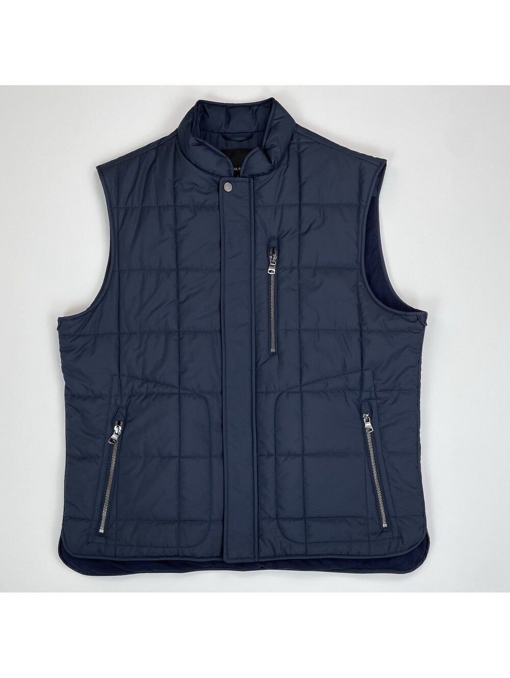Banana Republic Mens Modular Quilted Puffer Vest Navy Blue Full Zip Pockets L